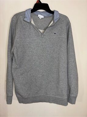 Vineyard Vines Men's Light Gray Quarter-Zip Pullover with Navy Whale
